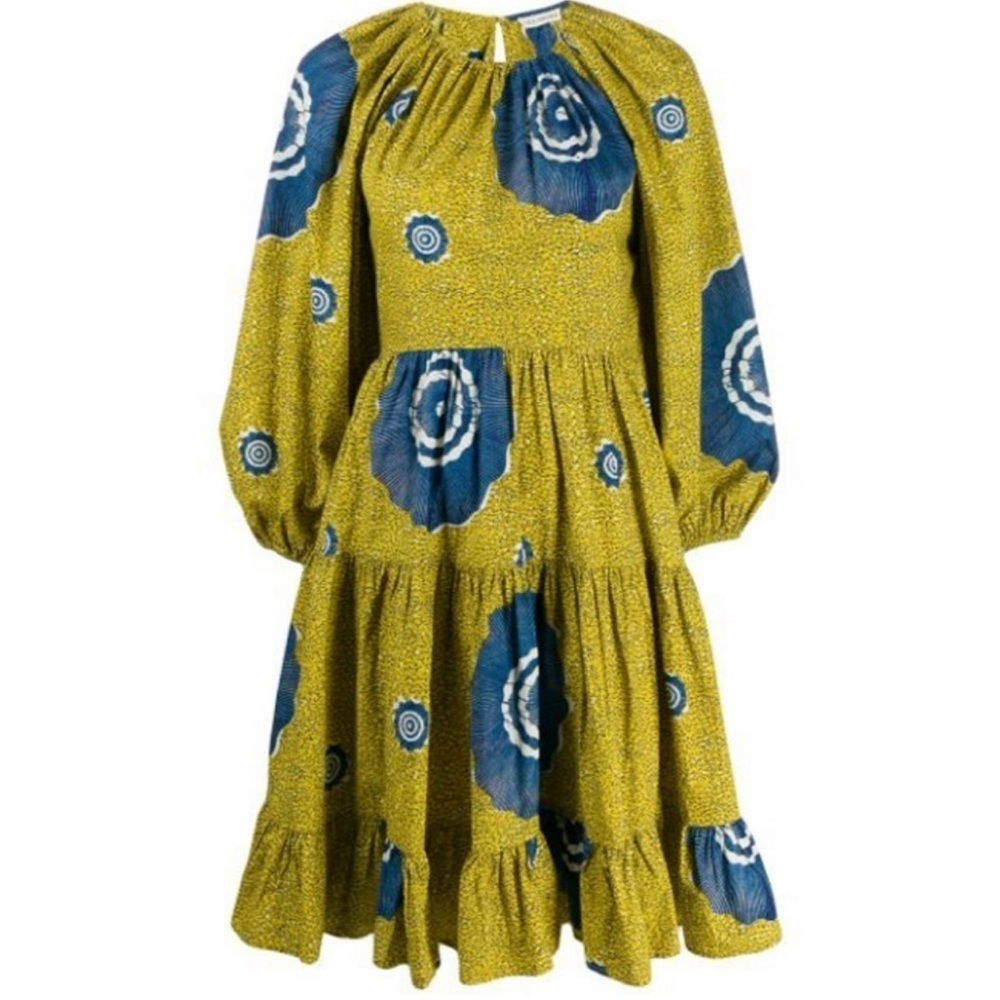 Ulla Johnson Sz 2 Emelyn 100% Cotton Dress Puff Sleeve Bold Print Wedding Event